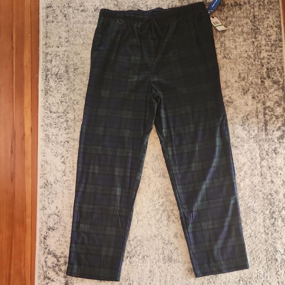 Nautica Men's Blue And Green Plaid Fleece Pajama Pants